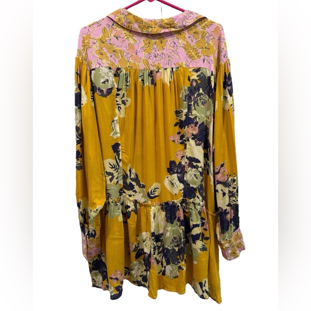 Free People Brunch A Bunch‎ Tunic Shirt Floral Print Yellow-Gold Blouse- Small - Picture 3 of 8